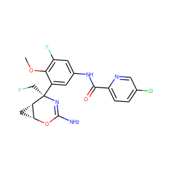 COc1c(F)cc(NC(=O)c2ccc(Cl)cn2)cc1[C@@]1(CF)N=C(N)O[C@@H]2C[C@@H]21 ZINC000226074485