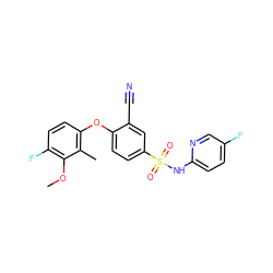 COc1c(F)ccc(Oc2ccc(S(=O)(=O)Nc3ccc(F)cn3)cc2C#N)c1C ZINC000473200889