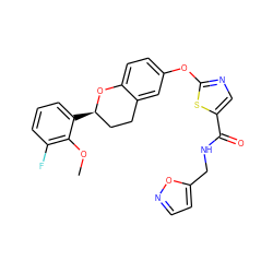 COc1c(F)cccc1[C@@H]1CCc2cc(Oc3ncc(C(=O)NCc4ccno4)s3)ccc2O1 ZINC000169710770