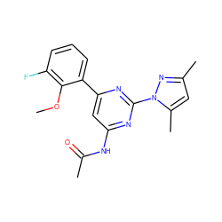 COc1c(F)cccc1-c1cc(NC(C)=O)nc(-n2nc(C)cc2C)n1 ZINC000040894030