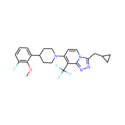 COc1c(F)cccc1C1CCN(c2ccn3c(CC4CC4)nnc3c2C(F)(F)F)CC1 ZINC000095562316