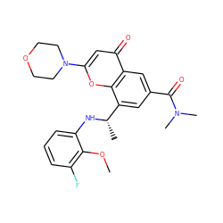 COc1c(F)cccc1N[C@@H](C)c1cc(C(=O)N(C)C)cc2c(=O)cc(N3CCOCC3)oc12 ZINC000116736376