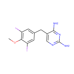 COc1c(I)cc(Cc2cnc(N)nc2N)cc1I ZINC000027109644