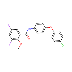 COc1c(I)cc(I)cc1C(=O)Nc1ccc(Oc2ccc(Cl)cc2)cc1 ZINC000169328439