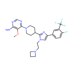 COc1c(N)ncnc1N1CCC(c2nc(-c3ccc(F)c(C(F)(F)F)c3)cn2CCN2CCC2)CC1 ZINC000218678979