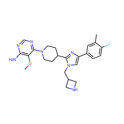 COc1c(N)ncnc1N1CCC(c2nc(-c3ccc(F)c(C)c3)cn2CC2CNC2)CC1 ZINC000219778992