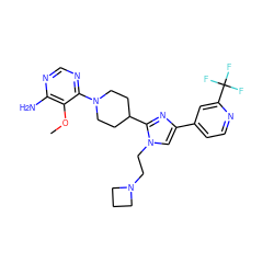 COc1c(N)ncnc1N1CCC(c2nc(-c3ccnc(C(F)(F)F)c3)cn2CCN2CCC2)CC1 ZINC000218777361