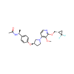 COc1c(N2CC[C@@H](Oc3ccc([C@H](C)NC(C)=O)cc3)C2)ccnc1OC[C@@H]1CC1(F)F ZINC000169709941