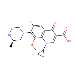 COc1c(N2CCN[C@H](C)C2)c(F)cc2c(=O)c(C(=O)O)cn(C3CC3)c12 ZINC000003607120