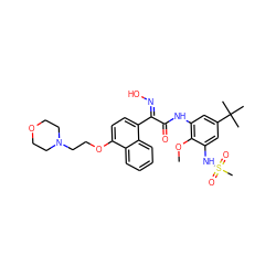 COc1c(NC(=O)/C(=N/O)c2ccc(OCCN3CCOCC3)c3ccccc23)cc(C(C)(C)C)cc1NS(C)(=O)=O ZINC000058599056