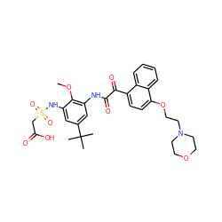 COc1c(NC(=O)C(=O)c2ccc(OCCN3CCOCC3)c3ccccc23)cc(C(C)(C)C)cc1NS(=O)(=O)CC(=O)O ZINC000653739776