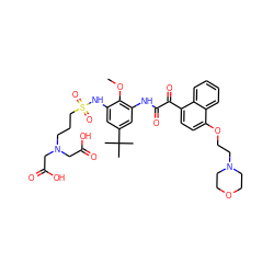 COc1c(NC(=O)C(=O)c2ccc(OCCN3CCOCC3)c3ccccc23)cc(C(C)(C)C)cc1NS(=O)(=O)CCCN(CC(=O)O)CC(=O)O ZINC000653727801