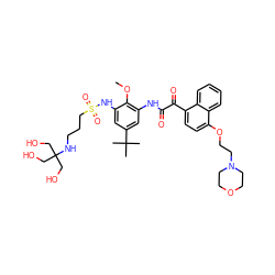 COc1c(NC(=O)C(=O)c2ccc(OCCN3CCOCC3)c3ccccc23)cc(C(C)(C)C)cc1NS(=O)(=O)CCCNC(CO)(CO)CO ZINC000653729298