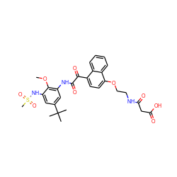 COc1c(NC(=O)C(=O)c2ccc(OCCNC(=O)CC(=O)O)c3ccccc23)cc(C(C)(C)C)cc1NS(C)(=O)=O ZINC000653736130