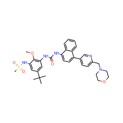 COc1c(NC(=O)Nc2ccc(-c3ccc(CN4CCOCC4)nc3)c3ccccc23)cc(C(C)(C)C)cc1NS(C)(=O)=O ZINC000039274991