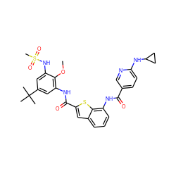 COc1c(NC(=O)c2cc3cccc(NC(=O)c4ccc(NC5CC5)nc4)c3s2)cc(C(C)(C)C)cc1NS(C)(=O)=O ZINC000028710607