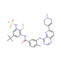 COc1c(NC(=O)c2ccc(C)c(Nc3ncnc4ccc(C5=CCN(C)CC5)nc34)c2)cc(C(C)(C)C)cc1NS(C)(=O)=O ZINC000096175745