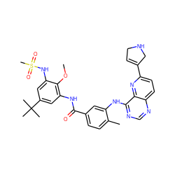 COc1c(NC(=O)c2ccc(C)c(Nc3ncnc4ccc(C5=CCNC5)nc34)c2)cc(C(C)(C)C)cc1NS(C)(=O)=O ZINC000096175753