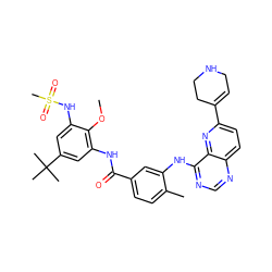 COc1c(NC(=O)c2ccc(C)c(Nc3ncnc4ccc(C5=CCNCC5)nc34)c2)cc(C(C)(C)C)cc1NS(C)(=O)=O ZINC000096175742