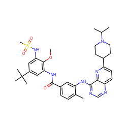 COc1c(NC(=O)c2ccc(C)c(Nc3ncnc4ccc(C5CCN(C(C)C)CC5)nc34)c2)cc(C(C)(C)C)cc1NS(C)(=O)=O ZINC000096175749