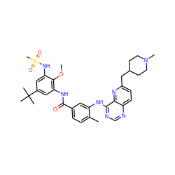 COc1c(NC(=O)c2ccc(C)c(Nc3ncnc4ccc(CC5CCN(C)CC5)nc34)c2)cc(C(C)(C)C)cc1NS(C)(=O)=O ZINC000096175764