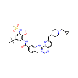COc1c(NC(=O)c2ccc(C)c(Nc3ncnc4ccc(CC5CCN(CC6CC6)CC5)nc34)c2)cc(C(C)(C)C)cc1NS(C)(=O)=O ZINC000096175767