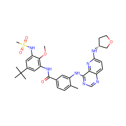 COc1c(NC(=O)c2ccc(C)c(Nc3ncnc4ccc(N[C@@H]5CCOC5)nc34)c2)cc(C(C)(C)C)cc1NS(C)(=O)=O ZINC000096175734
