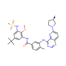 COc1c(NC(=O)c2ccc(C)c(Nc3ncnc4ccc(N5CC[C@@H](F)C5)nc34)c2)cc(C(C)(C)C)cc1NS(C)(=O)=O ZINC000096175736