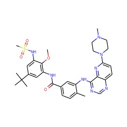 COc1c(NC(=O)c2ccc(C)c(Nc3ncnc4ccc(N5CCN(C)CC5)nc34)c2)cc(C(C)(C)C)cc1NS(C)(=O)=O ZINC000096175730