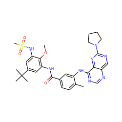 COc1c(NC(=O)c2ccc(C)c(Nc3ncnc4cnc(N5CCCC5)nc34)c2)cc(C(C)(C)C)cc1NS(C)(=O)=O ZINC000148227583