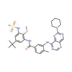 COc1c(NC(=O)c2ccc(C)c(Nc3ncnc4cnc(N5CCCCC5)nc34)c2)cc(C(C)(C)C)cc1NS(C)(=O)=O ZINC000148250093