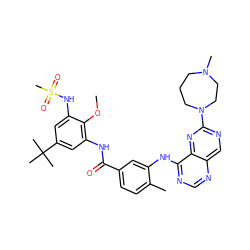 COc1c(NC(=O)c2ccc(C)c(Nc3ncnc4cnc(N5CCCN(C)CC5)nc34)c2)cc(C(C)(C)C)cc1NS(C)(=O)=O ZINC000165265941