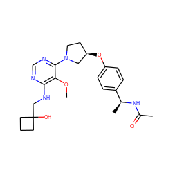 COc1c(NCC2(O)CCC2)ncnc1N1CC[C@@H](Oc2ccc([C@H](C)NC(C)=O)cc2)C1 ZINC000261133401