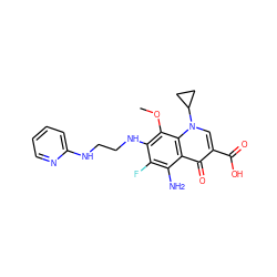 COc1c(NCCNc2ccccn2)c(F)c(N)c2c(=O)c(C(=O)O)cn(C3CC3)c12 ZINC000072123222