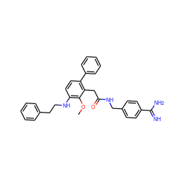 COc1c(NCCc2ccccc2)ccc(-c2ccccc2)c1CC(=O)NCc1ccc(C(=N)N)cc1 ZINC000013527433