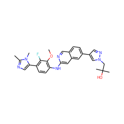 COc1c(Nc2cc3cc(-c4cnn(CC(C)(C)O)c4)ccc3cn2)ccc(-c2cnc(C)n2C)c1F ZINC000207723336