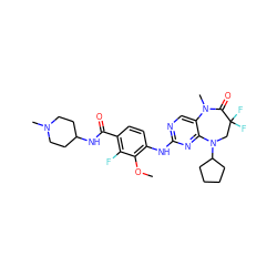 COc1c(Nc2ncc3c(n2)N(C2CCCC2)CC(F)(F)C(=O)N3C)ccc(C(=O)NC2CCN(C)CC2)c1F ZINC000096271647