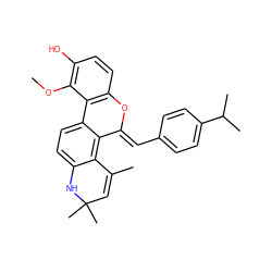 COc1c(O)ccc2c1-c1ccc3c(c1/C(=C/c1ccc(C(C)C)cc1)O2)C(C)=CC(C)(C)N3 ZINC000136594392