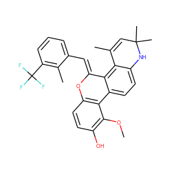 COc1c(O)ccc2c1-c1ccc3c(c1/C(=C/c1cccc(C(F)(F)F)c1C)O2)C(C)=CC(C)(C)N3 ZINC000141832003