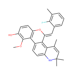 COc1c(O)ccc2c1-c1ccc3c(c1/C(=C/c1cccc(C)c1F)O2)C(C)=CC(C)(C)N3 ZINC000029051250