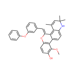 COc1c(O)ccc2c1-c1ccc3c(c1/C(=C/c1cccc(Oc4ccccc4)c1)O2)C(C)=CC(C)(C)N3 ZINC000142529788