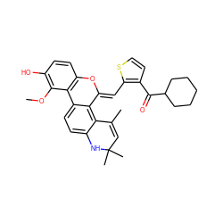 COc1c(O)ccc2c1-c1ccc3c(c1/C(=C/c1sccc1C(=O)C1CCCCC1)O2)C(C)=CC(C)(C)N3 ZINC000014968601