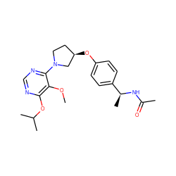 COc1c(OC(C)C)ncnc1N1CC[C@@H](Oc2ccc([C@H](C)NC(C)=O)cc2)C1 ZINC000261181949