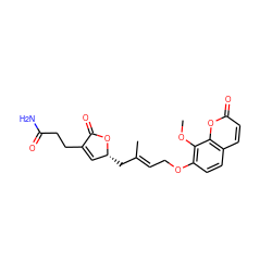 COc1c(OC/C=C(\C)C[C@@H]2C=C(CCC(N)=O)C(=O)O2)ccc2ccc(=O)oc12 ZINC001772596736