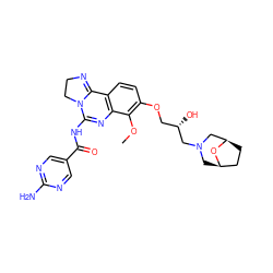 COc1c(OC[C@H](O)CN2C[C@@H]3CC[C@H](C2)O3)ccc2c1N=C(NC(=O)c1cnc(N)nc1)N1CCN=C21 ZINC000140737113