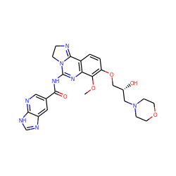 COc1c(OC[C@H](O)CN2CCOCC2)ccc2c1N=C(NC(=O)c1cnc3[nH]cnc3c1)N1CCN=C21 ZINC000167955706