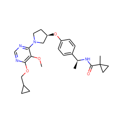 COc1c(OCC2CC2)ncnc1N1CC[C@@H](Oc2ccc([C@H](C)NC(=O)C3(C)CC3)cc2)C1 ZINC000261171665