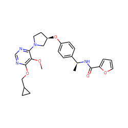 COc1c(OCC2CC2)ncnc1N1CC[C@@H](Oc2ccc([C@H](C)NC(=O)c3ccco3)cc2)C1 ZINC000261097079