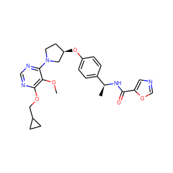 COc1c(OCC2CC2)ncnc1N1CC[C@@H](Oc2ccc([C@H](C)NC(=O)c3cnco3)cc2)C1 ZINC000261121409