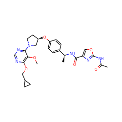 COc1c(OCC2CC2)ncnc1N1CC[C@@H](Oc2ccc([C@H](C)NC(=O)c3coc(NC(C)=O)n3)cc2)C1 ZINC000261159810